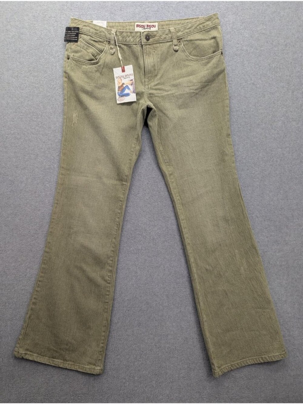 Bisou Bisou Jeans Womens 12 Green Medium Wash Low Rise Straight Stretch Aloe
